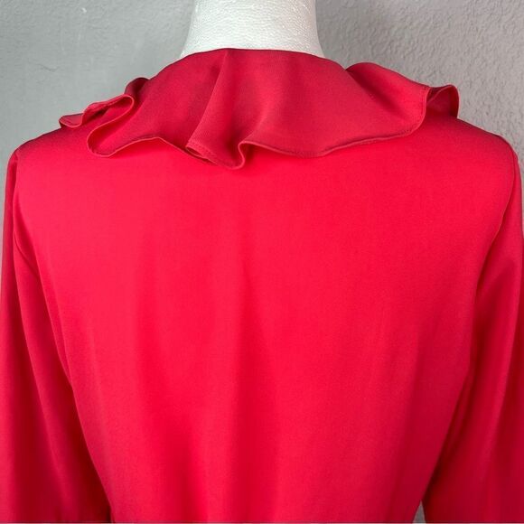 Topshop Phoebe Frilly Peplum V-Neckline Ruffle Trim Hot Pink Blouse Top Sz 6 - Picture 6 of 13